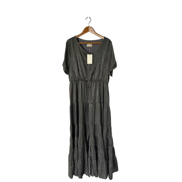Joyfolie Mia Joy Kassondra Gray Boho Tiered Western Metallic Gray Maxi Dress 2x - Picture 1 of 3